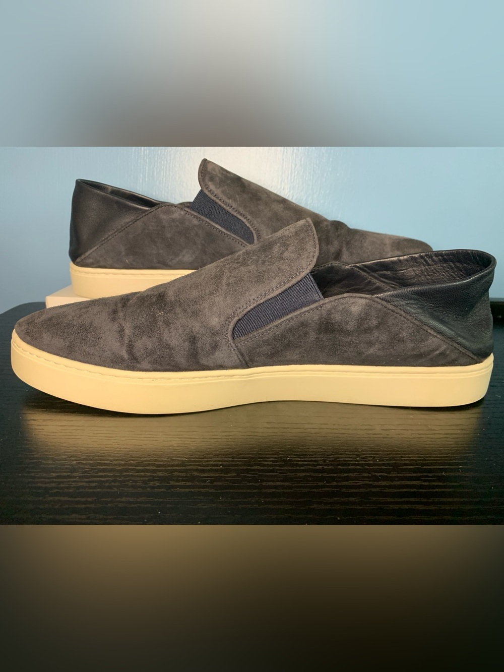 Vince Navy Suede Slip-On Loafers with Cream Sole
